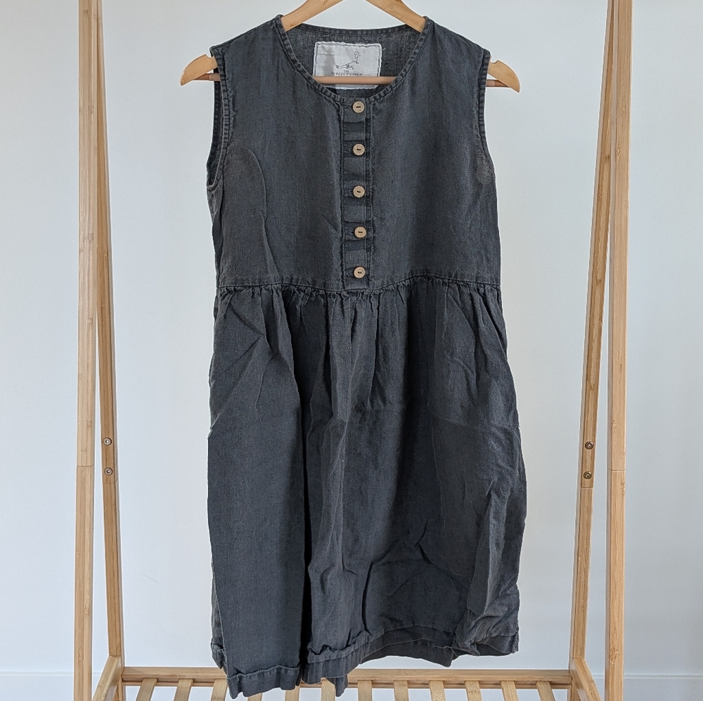 notPERFECTLINEN Dark Gray Button Midi Dress